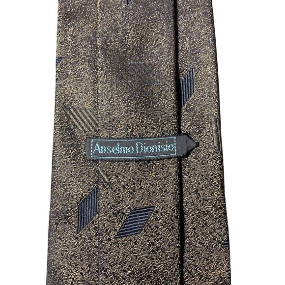 Vintage Anselmo Dionisio Silk Tie Necktie Metallic Bronze Copper Geometric Italy - Picture 3 of 8